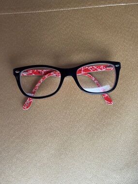 Ray-Ban Black Frames with Red Patterned Temples
